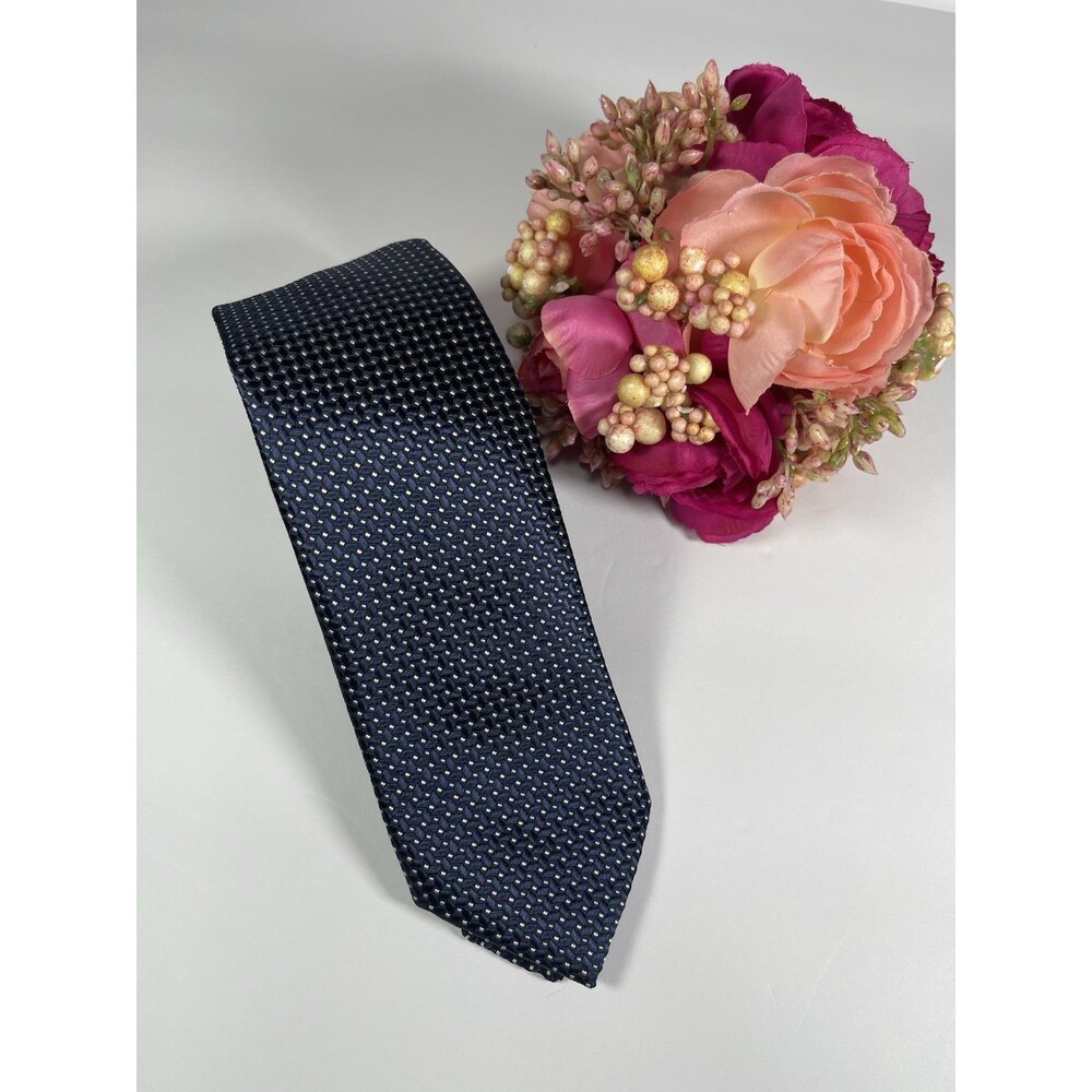 Park Avenue Symphony Necktie Mens Navy Blue Geometric Micro Pattern Microfibre